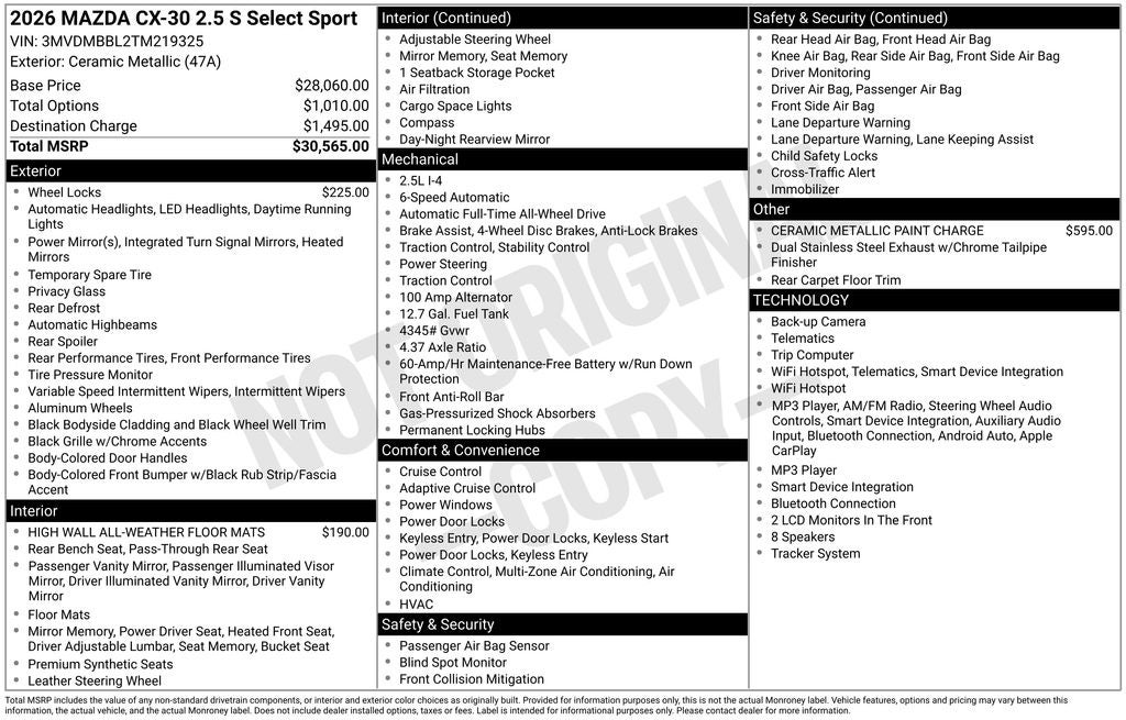 2026 Mazda Mazda CX-30 2.5 S Select Sport AWD