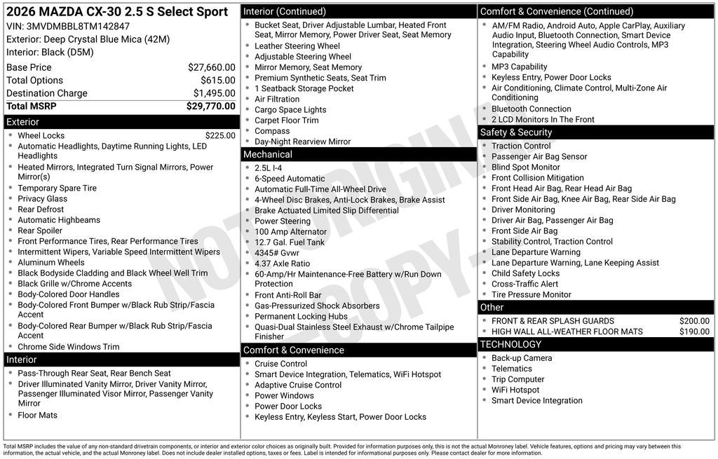 2026 Mazda Mazda CX-30 2.5 S Select Sport AWD