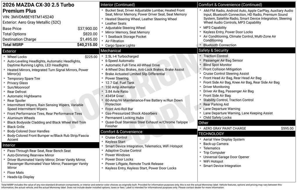 2026 Mazda Mazda CX-30 2.5 Turbo Premium Plus AWD
