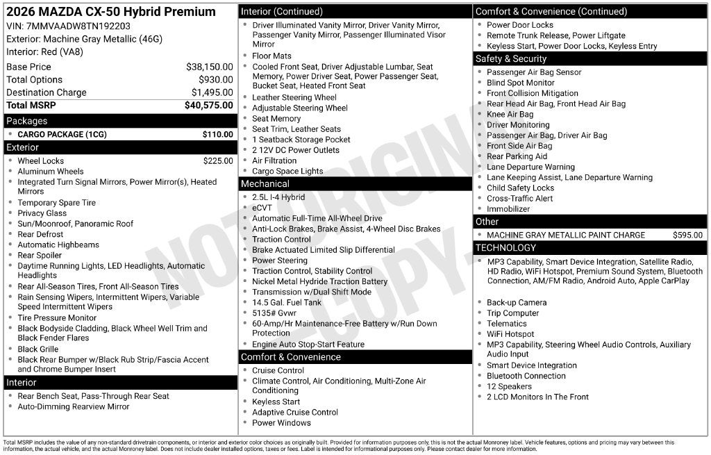 2026 Mazda Mazda CX-50 Hybrid Premium AWD