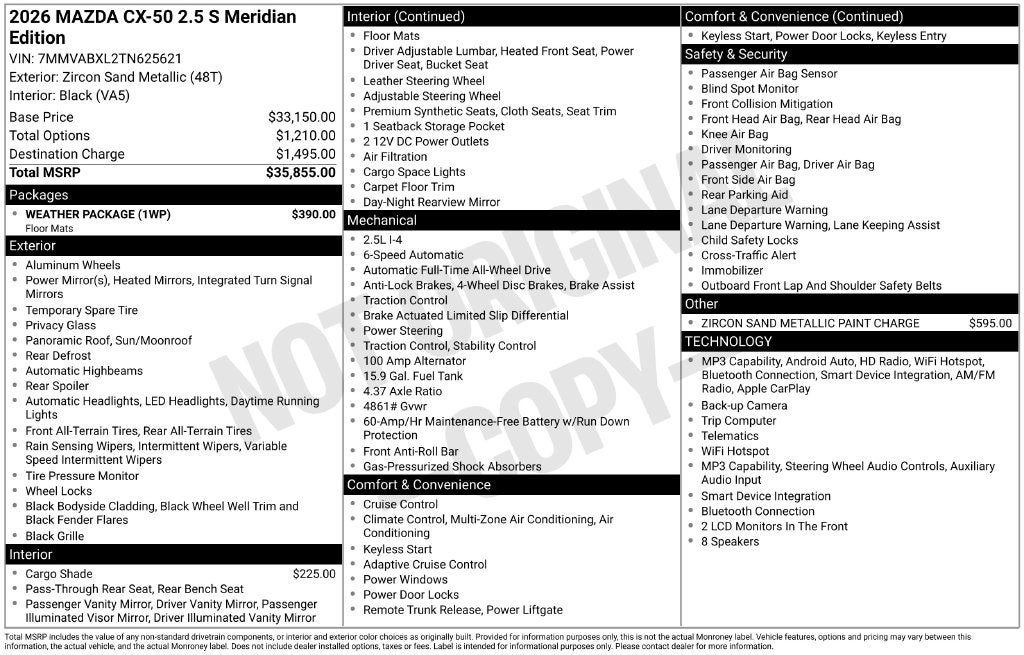 2026 Mazda Mazda CX-50 2.5 S Meridian Edition AWD