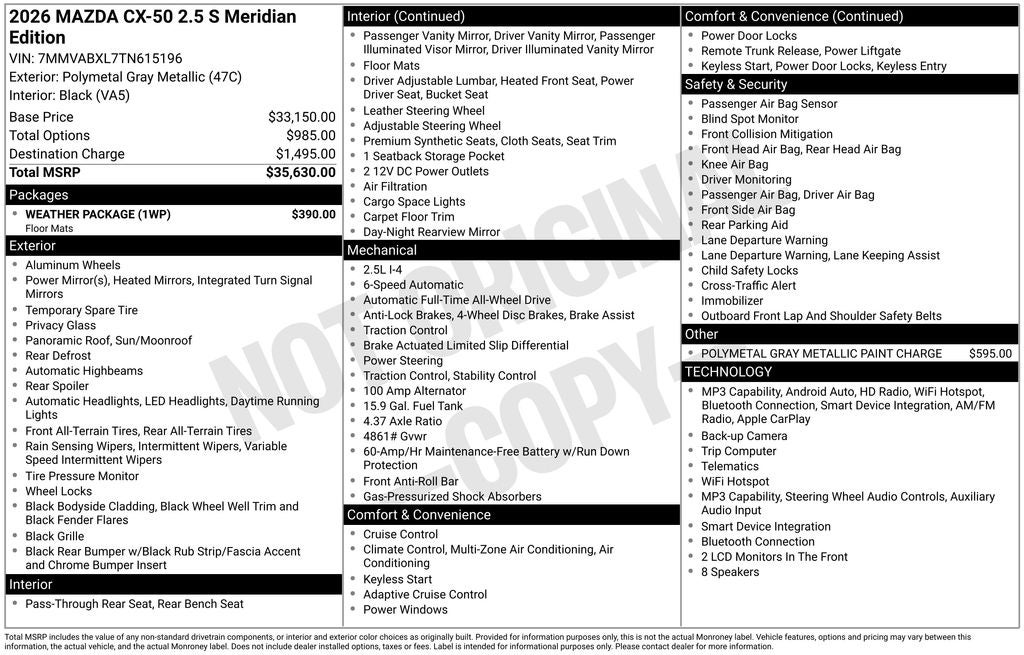2026 Mazda Mazda CX-50 2.5 S Meridian Edition