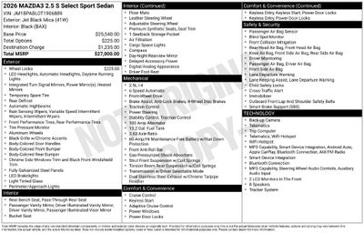 2026 Mazda Mazda3 Sedan 2.5 S Select Sport