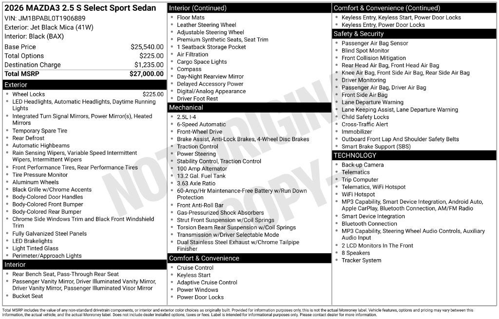 2026 Mazda Mazda3 Sedan 2.5 S Select Sport