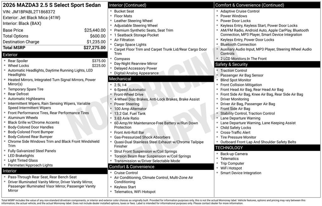 2026 Mazda Mazda3 Sedan 2.5 S Select Sport