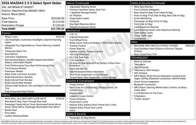 2026 Mazda Mazda3 Sedan 2.5 S Select Sport