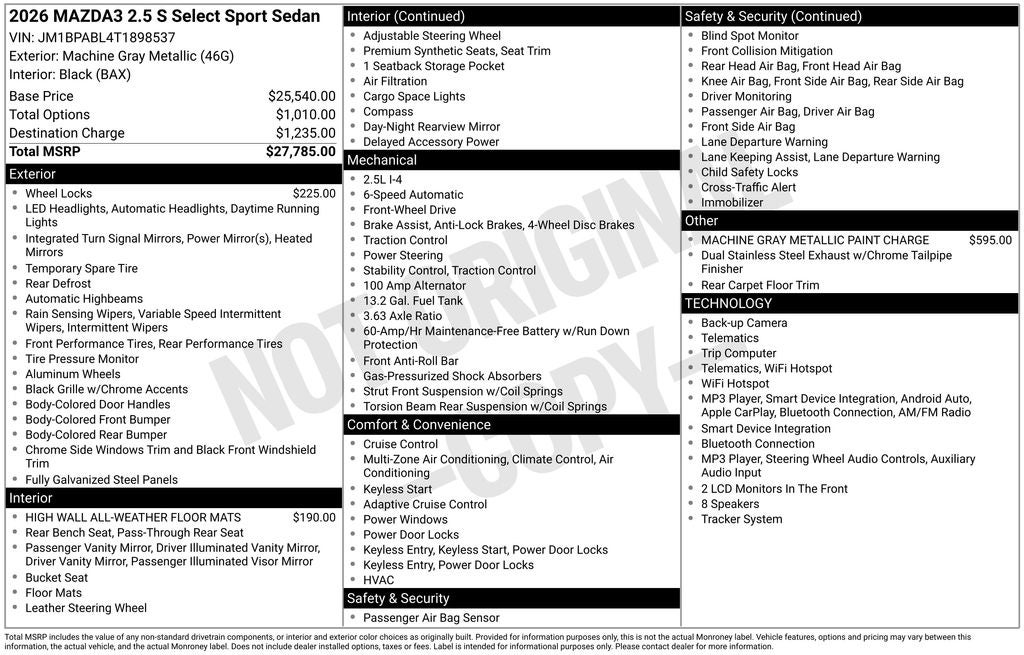 2026 Mazda Mazda3 Sedan 2.5 S Select Sport