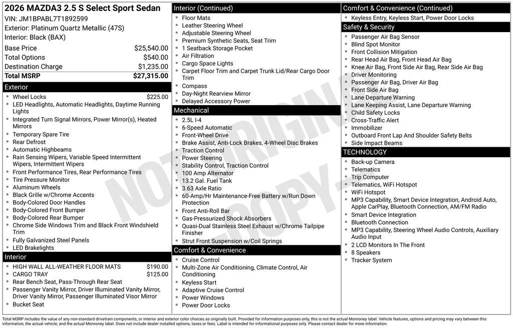 2026 Mazda Mazda3 2.5 S Select Sport