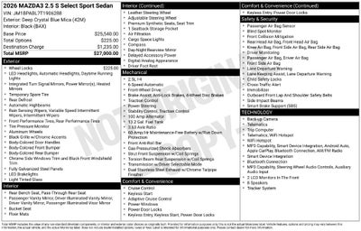 2026 Mazda Mazda3 Sedan 2.5 S Select Sport