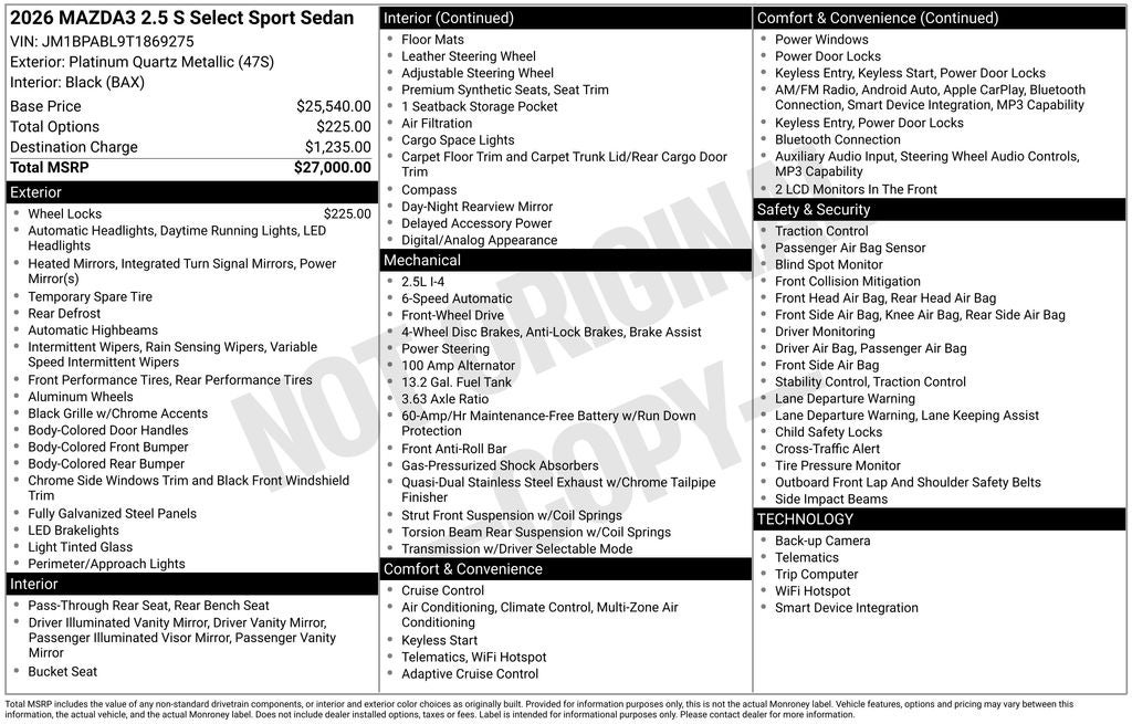 2026 Mazda Mazda3 Sedan 2.5 S Select Sport