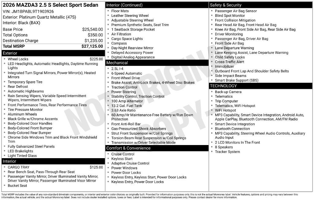 2026 Mazda Mazda3 2.5 S Select Sport
