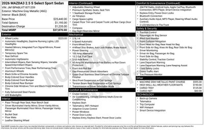 2026 Mazda Mazda3 Sedan 2.5 S Select Sport