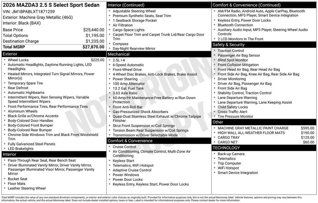 2026 Mazda Mazda3 Sedan 2.5 S Select Sport