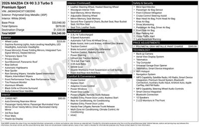 2026 Mazda Mazda CX-90 3.3 Turbo S Premium Sport AWD