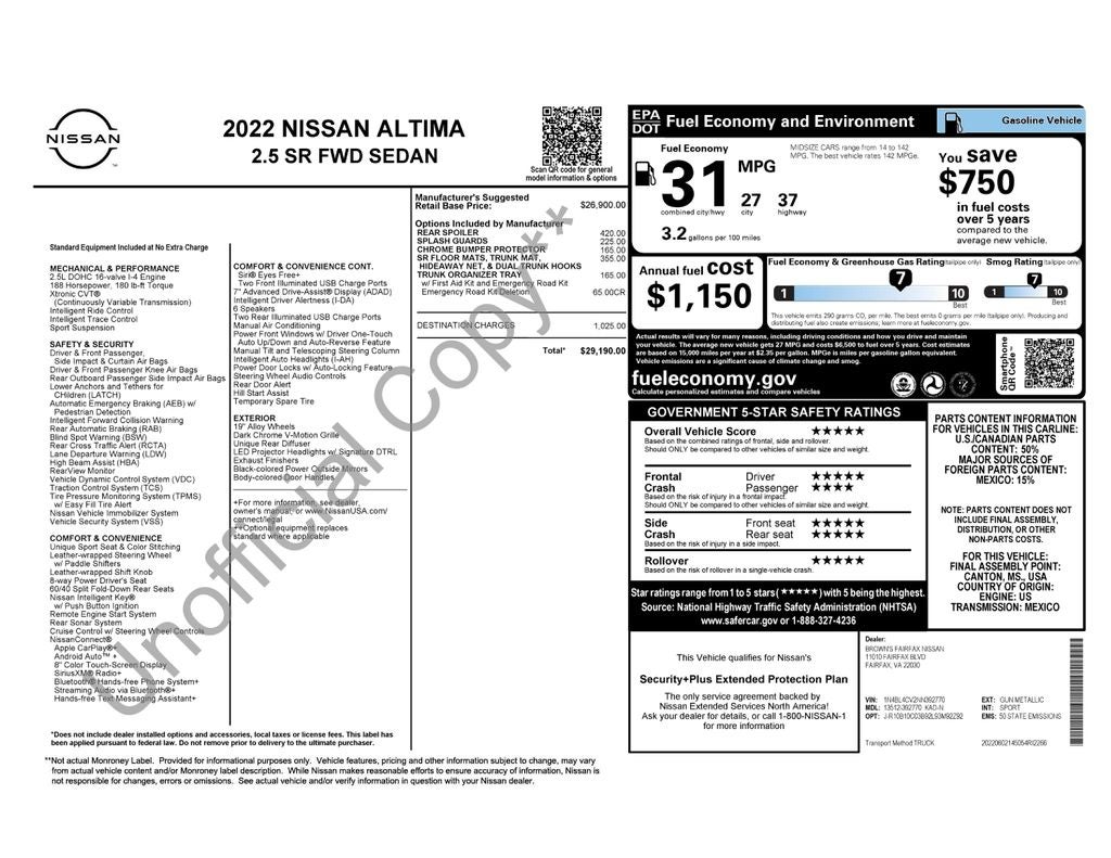 2022 Nissan Altima 2.5 SR Nissan Certified