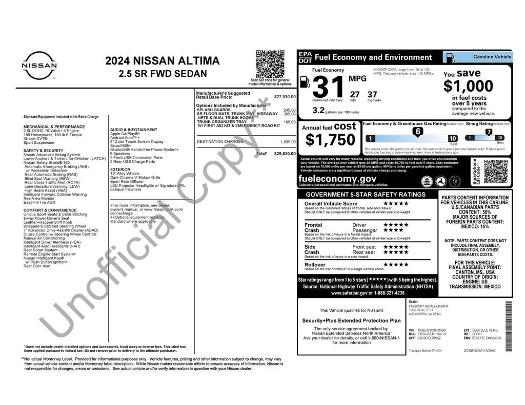 2024 Nissan Altima 2.5 SR Nissan Certified