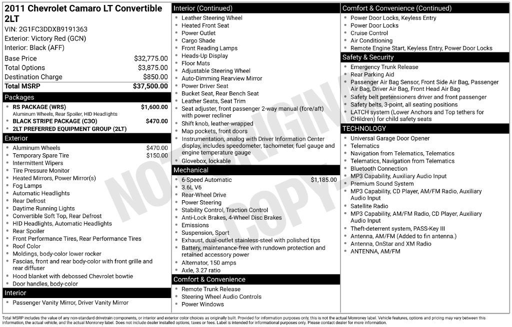 2011 Chevrolet Camaro 2LT 2LT