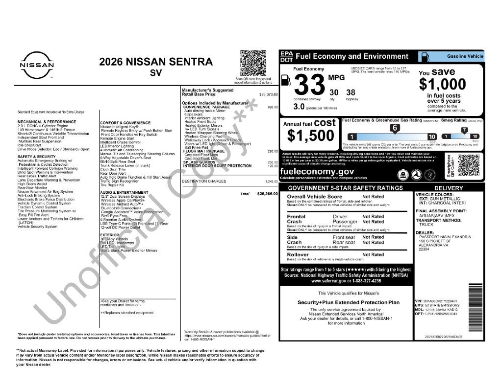 2026 Nissan Sentra SV Nissan Certified