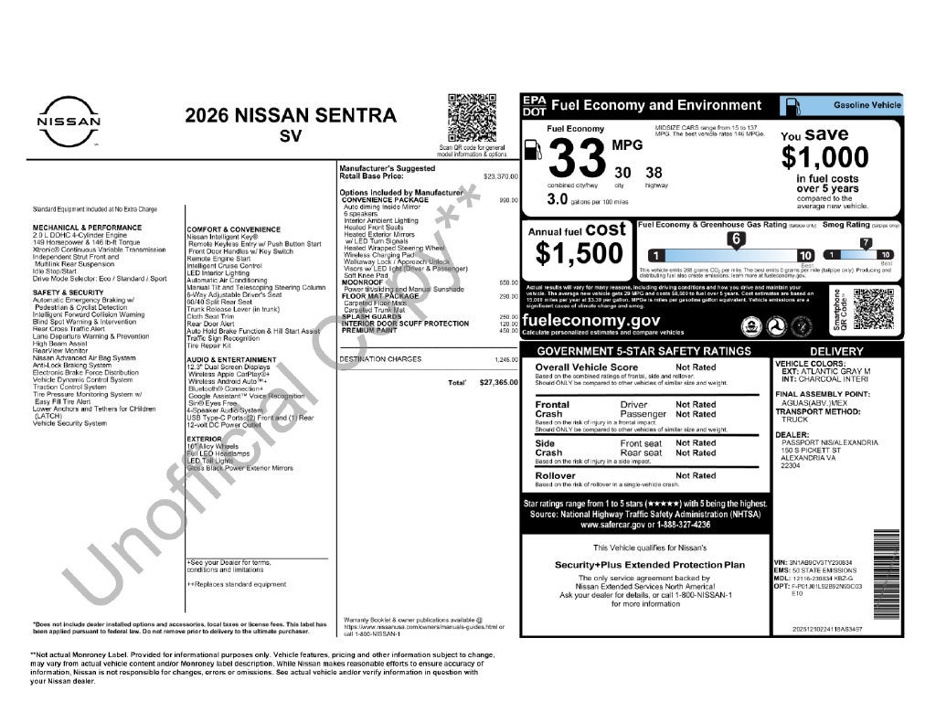 2026 Nissan Sentra SV Nissan Certified