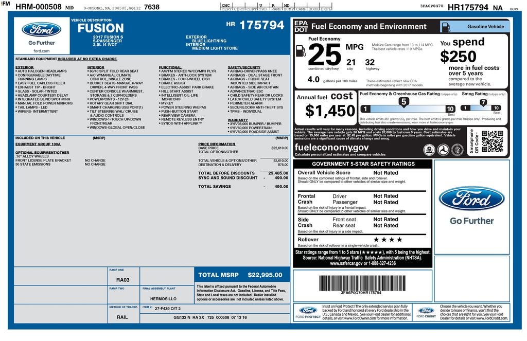 2017 Ford Fusion S